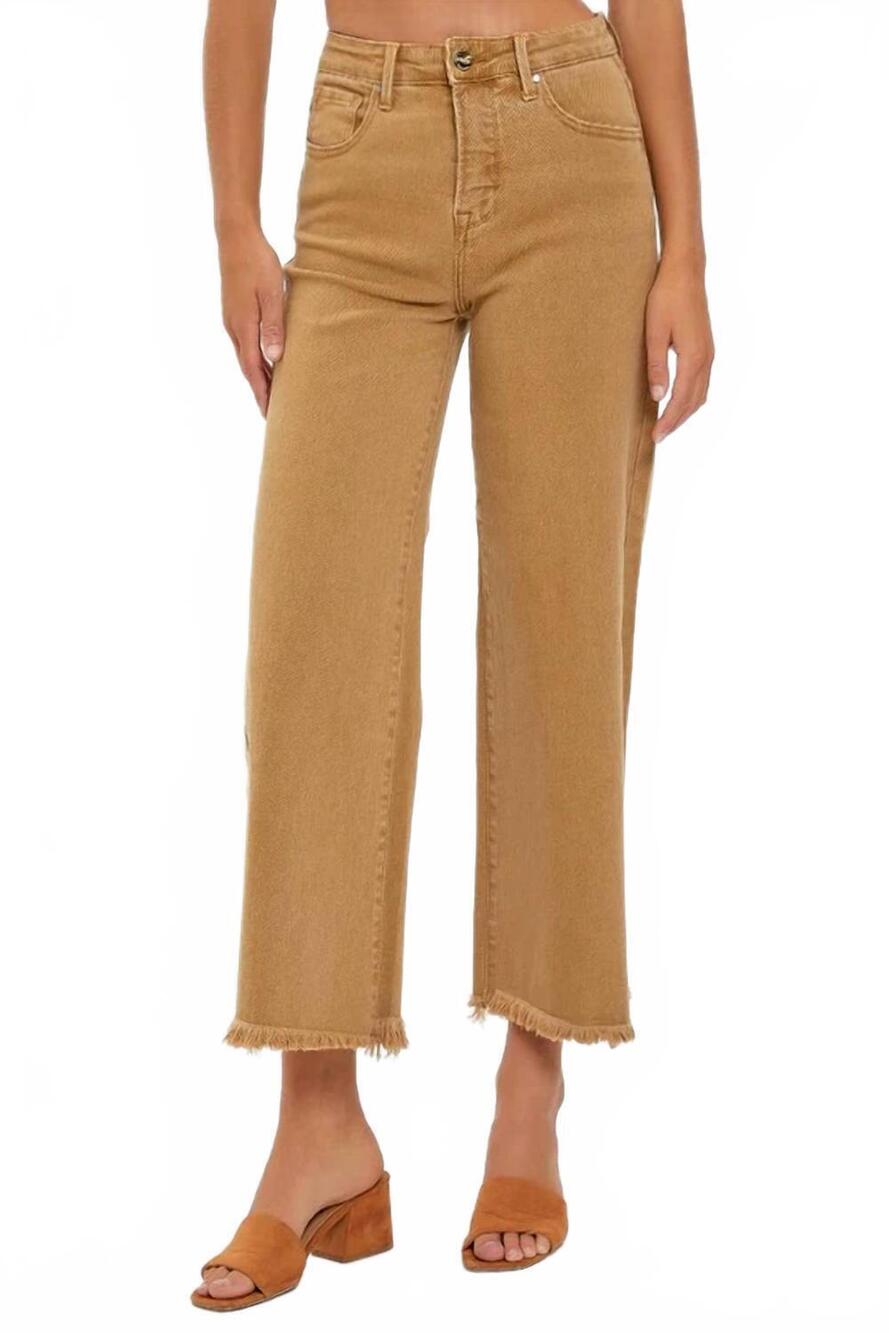 NEW RISEN women's crop wide leg pants in beige